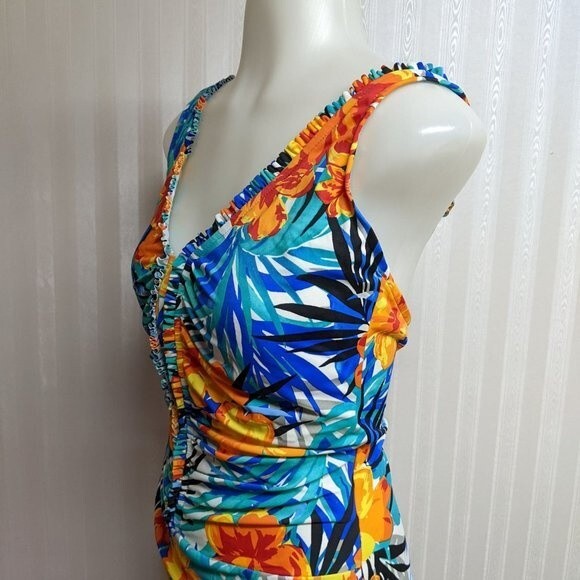 Croft & Barrow One-Piece Women Swimsuit US 14 Lined Ruched Floral Vibrant - Picture 4 of 10